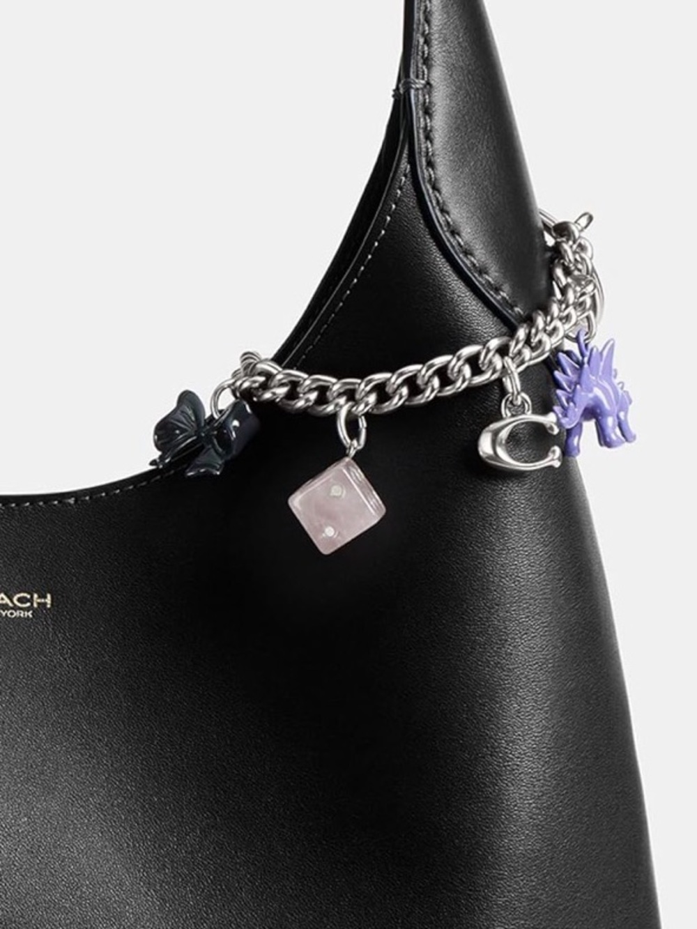 NWT Coach Silver Charm Bracelet with Purple Dinosaur and Multicolor Heart
